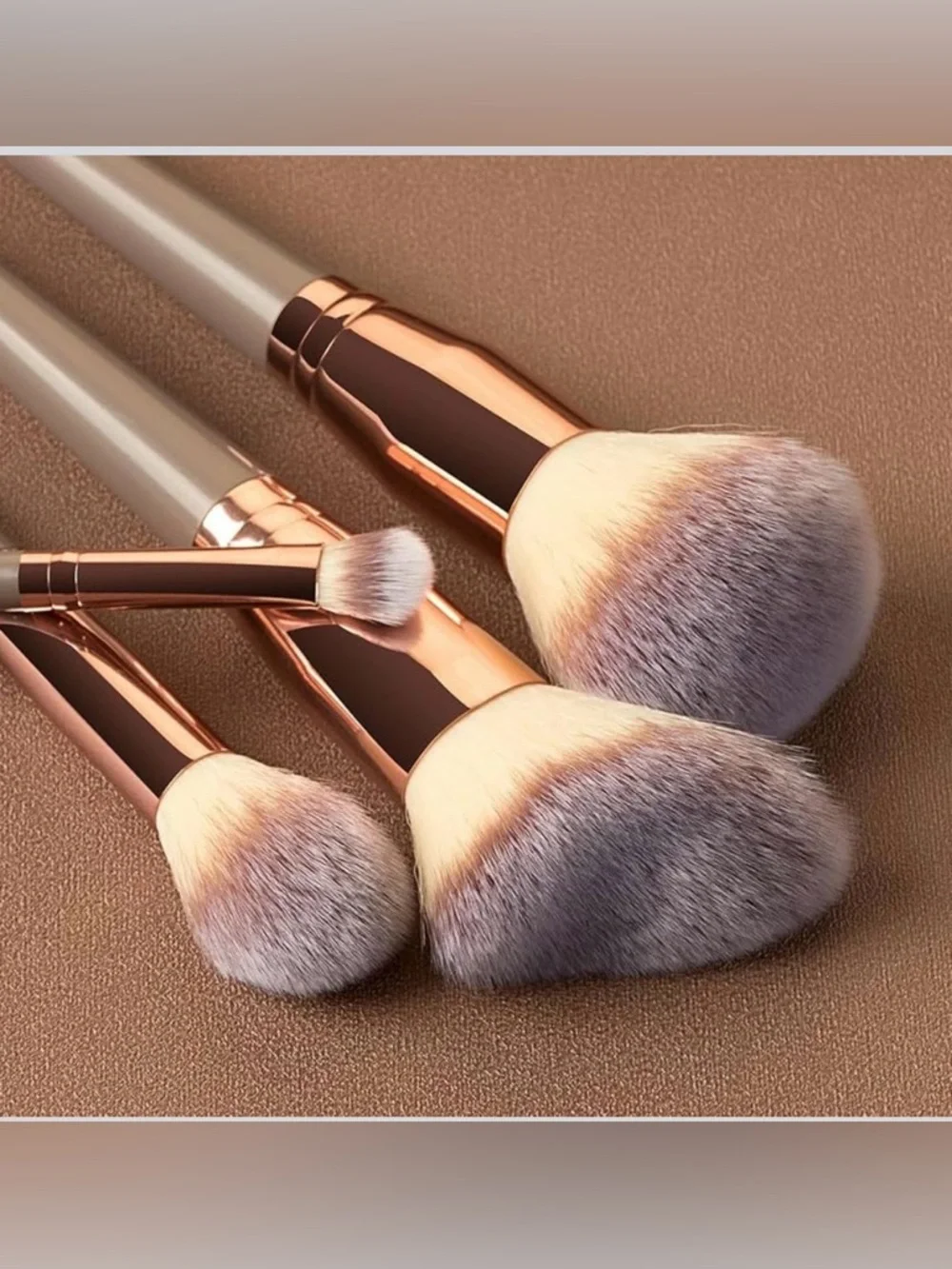 NWT~15pc Professional Makeup Full Face Brush & Case Set~Gray & Champagne Color